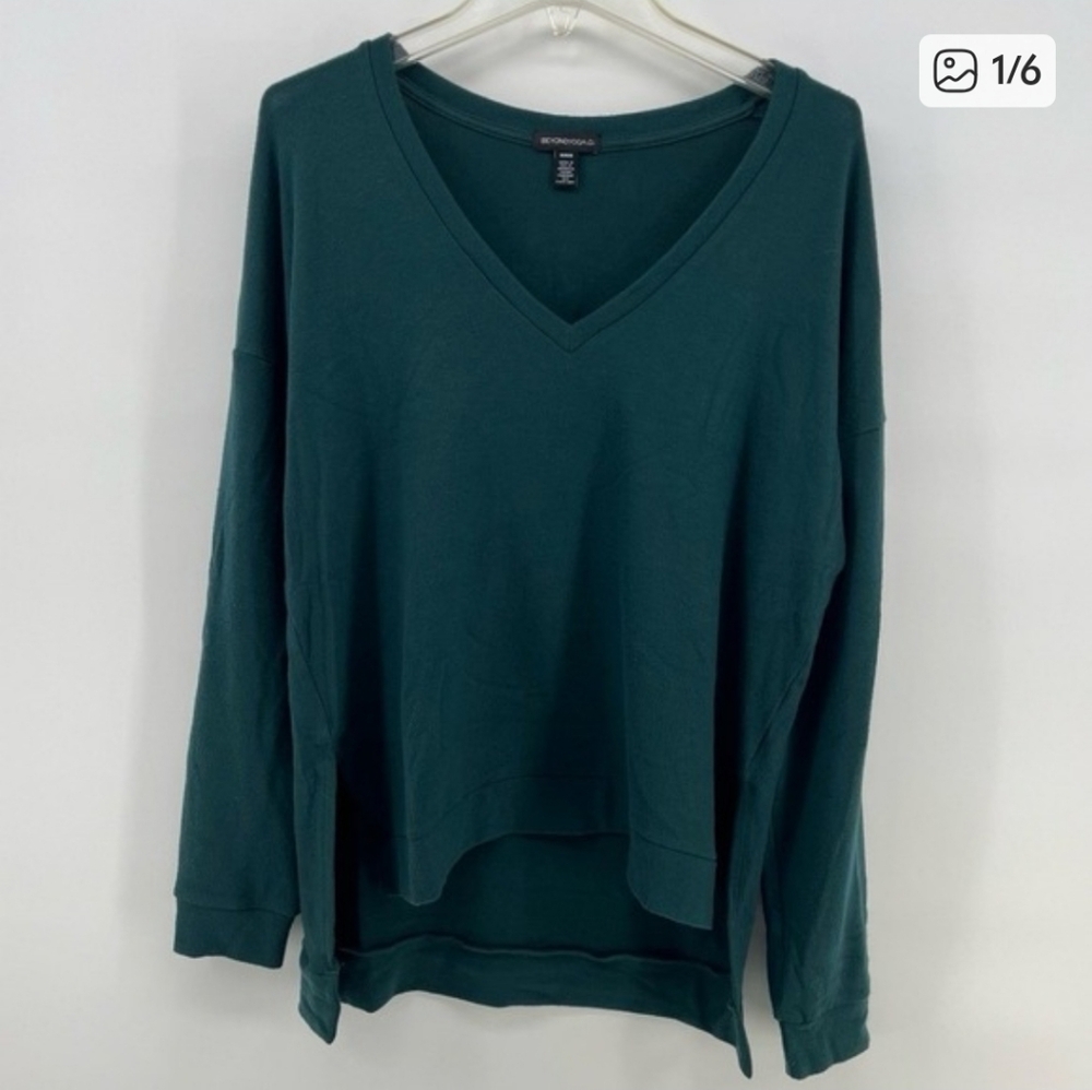Beyond Yoga Long Weekend Dark Spruce Green V Neck Pullover Sweater Top Medium